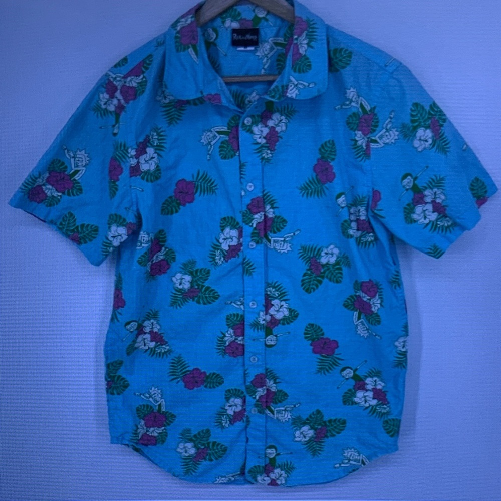 Blue Floral Short-Sleeve Hawaiian Shirt by